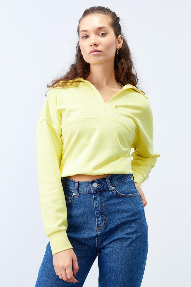 Tommy Life Limon Polo Yaka Etek Ucu Büzgülü Kadın Oversize Sweatshirt - 97180. 3