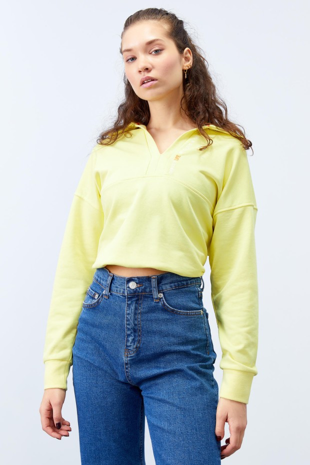 Tommy Life Limon Polo Yaka Etek Ucu Büzgülü Kadın Oversize Sweatshirt - 97180. 7