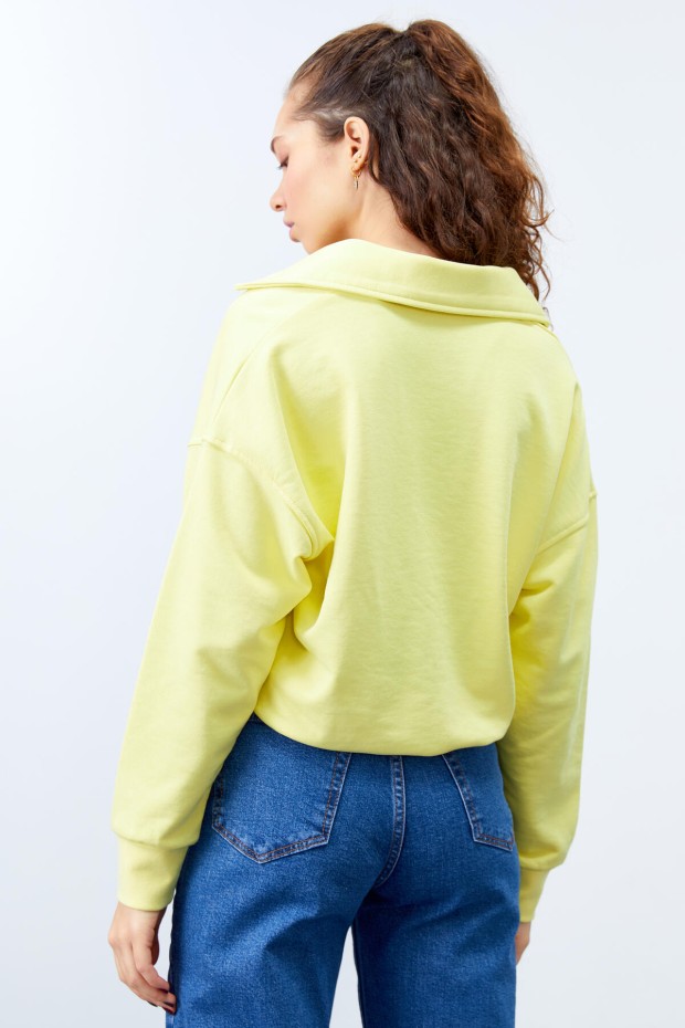 Tommy Life Limon Polo Yaka Etek Ucu Büzgülü Kadın Oversize Sweatshirt - 97180. 5
