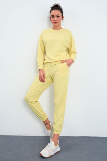 Limon Basic Pamuklu O Yaka Oversize Lastik Paça Kadın Eşofman Takım - 95287 