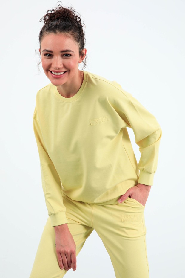 Limon Basic Pamuklu O Yaka Oversize Lastik Paça Kadın Eşofman Takım - 95287 - 6