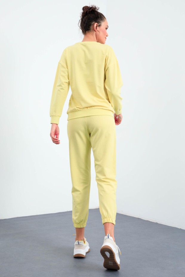 Limon Basic Pamuklu O Yaka Oversize Lastik Paça Kadın Eşofman Takım - 95287 - 7