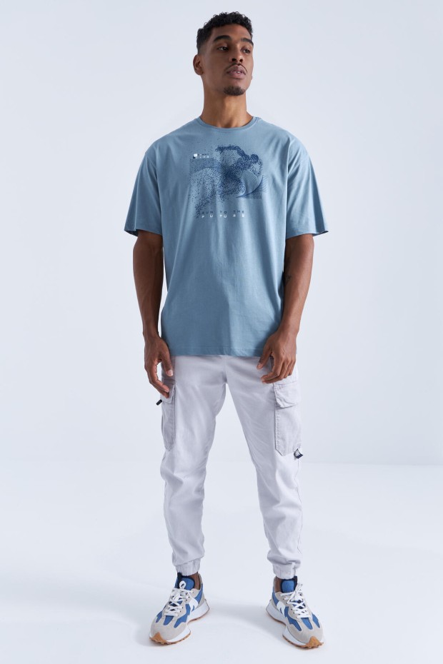 Tommy Life Mint Yeşili Baskı Detaylı O Yaka Erkek Oversize T-Shirt - 88093. 2