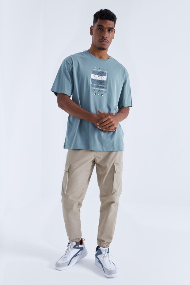 Tommy Life Mint Yeşili Baskı Detaylı O Yaka Erkek Oversize T-Shirt - 88094. 2