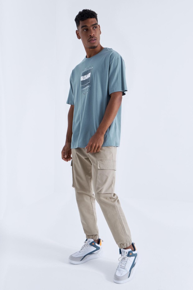 Tommy Life Mint Yeşili Baskı Detaylı O Yaka Erkek Oversize T-Shirt - 88094. 4