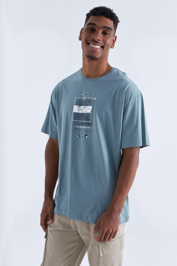 Tommy Life Mint Yeşili Baskı Detaylı O Yaka Erkek Oversize T-Shirt - 88094. 5