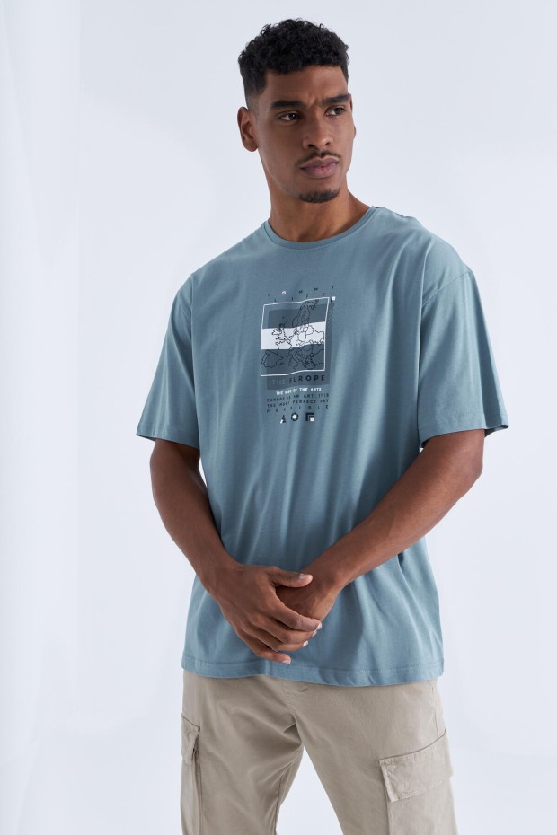 Tommy Life Mint Yeşili Baskı Detaylı O Yaka Erkek Oversize T-Shirt - 88094. 6