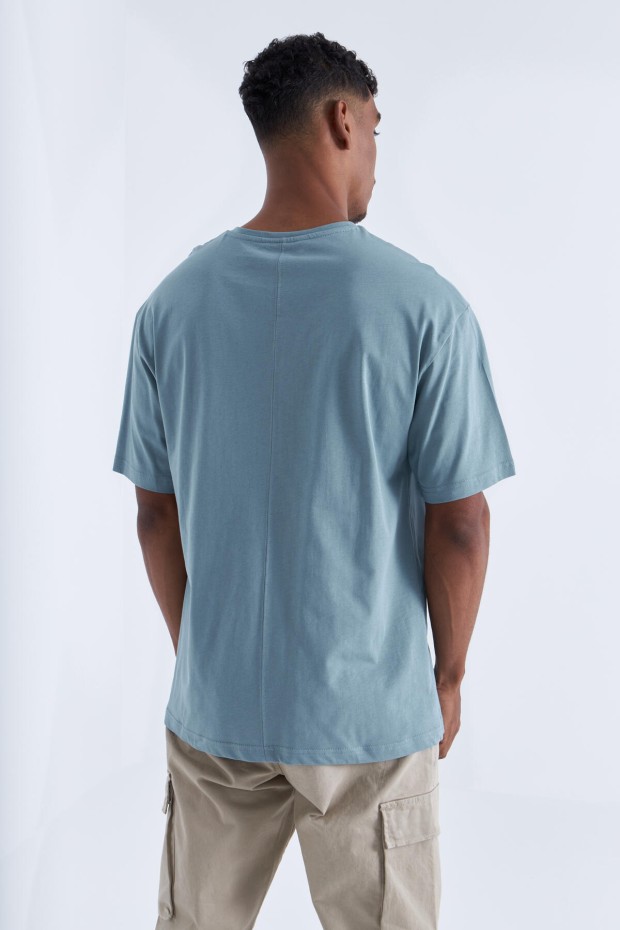 Tommy Life Mint Yeşili Baskı Detaylı O Yaka Erkek Oversize T-Shirt - 88094. 7
