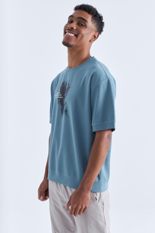 Tommy Life Mint Yeşili Baskılı Yazı Nakışlı O Yaka Erkek Oversize T-Shirt - 88105. 1