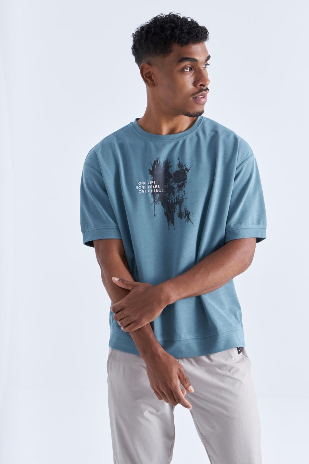 Tommy Life Mint Yeşili Baskılı Yazı Nakışlı O Yaka Erkek Oversize T-Shirt - 88105. 6