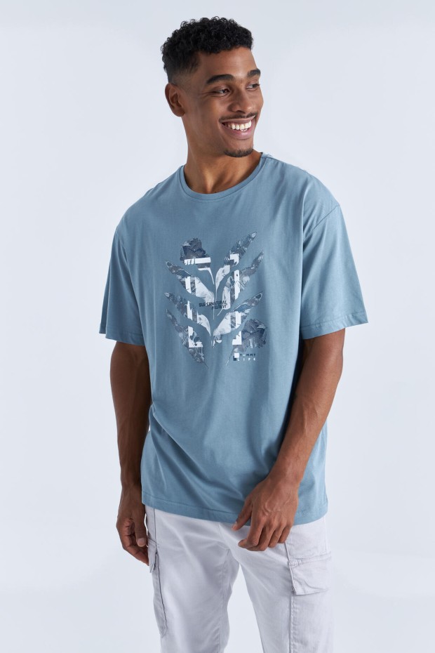 Tommy Life Mint Yeşili Büyük Baskılı O Yaka Erkek Oversize T-Shirt - 88092. 1