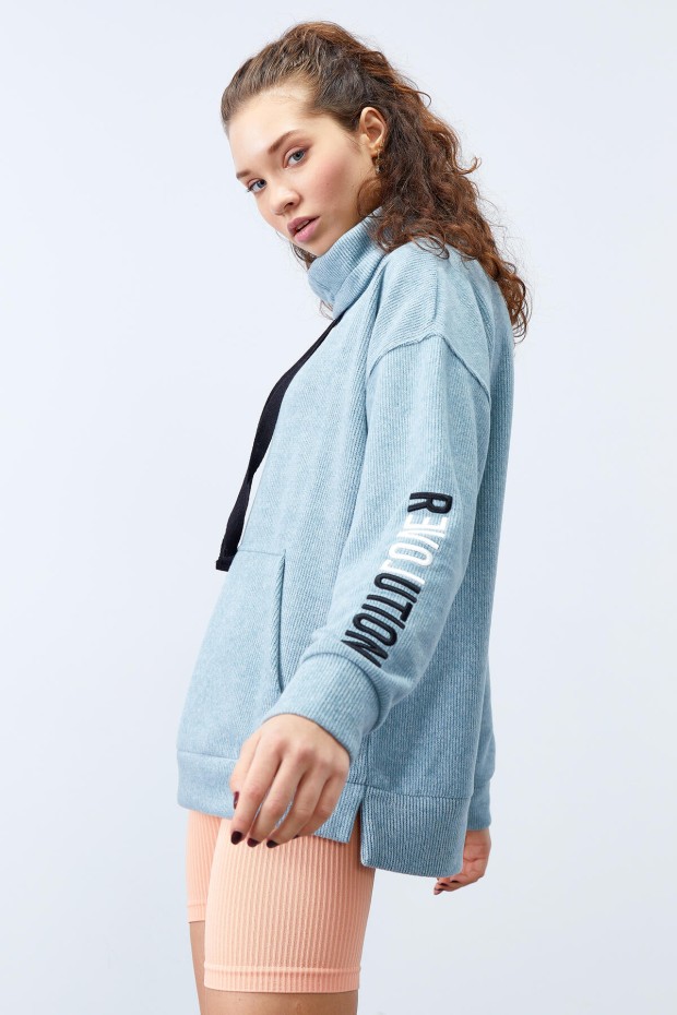 Tommy Life Mint Yeşili Büzgülü Bağcıklı Yaka Nakışlı Selanik Triko Kadın Oversize Sweatshirt - 97197. 1 Tommy Life Mint Yeşili Büzgülü Bağcıklı Yaka Nakışlı Selanik Triko Kadın Oversize Sweatshirt - 97197. 1