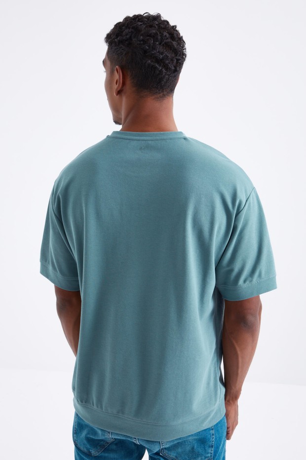 Tommy Life Mint Yeşili Küçük Yazı Nakışlı O Yaka Erkek Oversize T-Shirt - 88103. 7