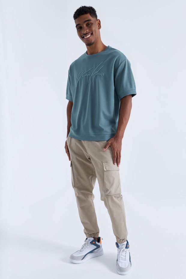 Tommy Life Mint Yeşili Yazı Nakışlı O Yaka Erkek Oversize T-Shirt - 88102. 2 Tommy Life Mint Yeşili Yazı Nakışlı O Yaka Erkek Oversize T-Shirt - 88102. 2