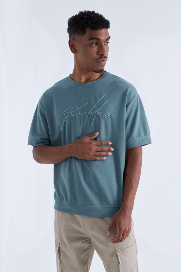 Tommy Life Mint Yeşili Yazı Nakışlı O Yaka Erkek Oversize T-Shirt - 88102. 1 Tommy Life Mint Yeşili Yazı Nakışlı O Yaka Erkek Oversize T-Shirt - 88102. 1