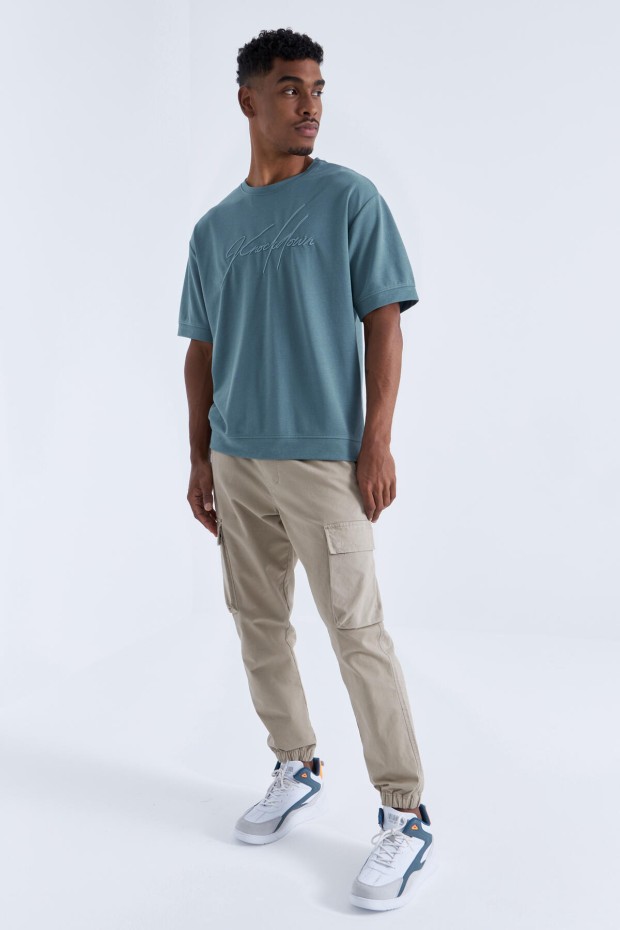 Tommy Life Mint Yeşili Yazı Nakışlı O Yaka Erkek Oversize T-Shirt - 88102. 8