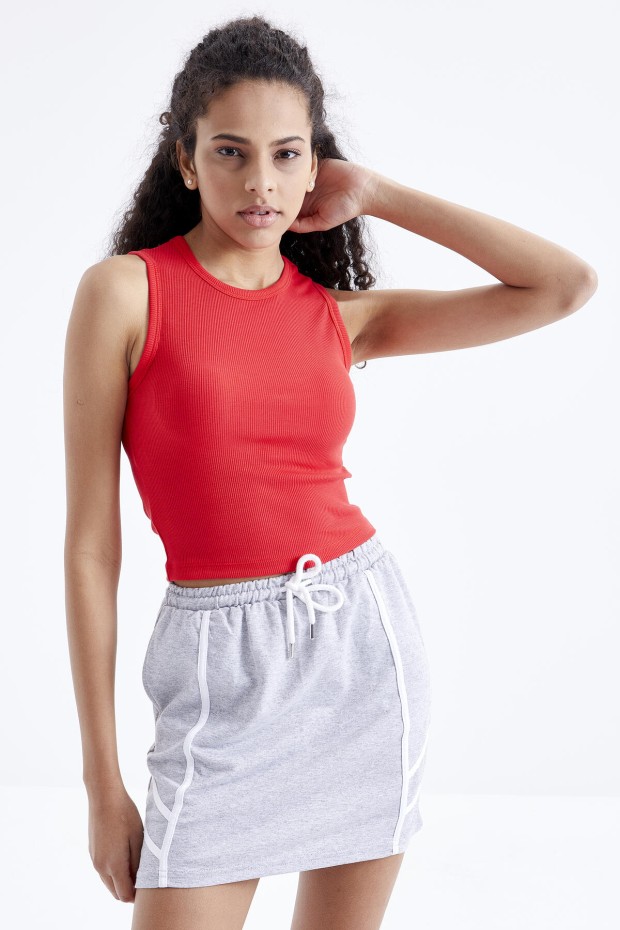 Tommy Life Nar Çiçeği Basic Kolsuz O Yaka Kadın Crop Top Atlet - 97204. 1