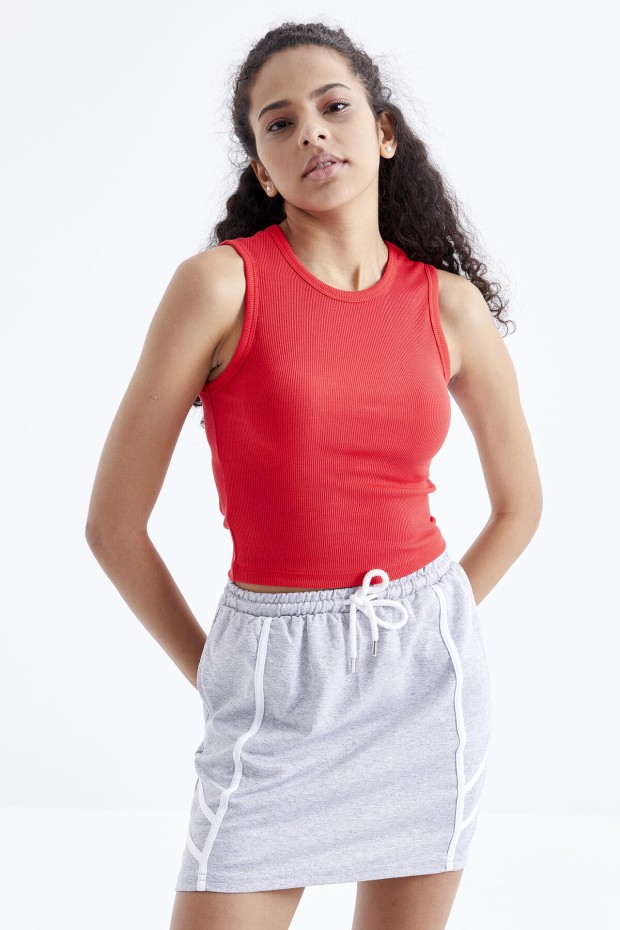 Tommy Life Nar Çiçeği Basic Kolsuz O Yaka Kadın Crop Top Atlet - 97204. 3