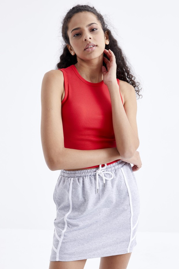 Tommy Life Nar Çiçeği Basic Kolsuz O Yaka Kadın Crop Top Atlet - 97204. 5