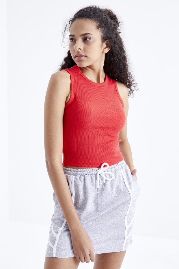 Tommy Life Nar Çiçeği Basic Kolsuz O Yaka Kadın Crop Top Atlet - 97204. 7