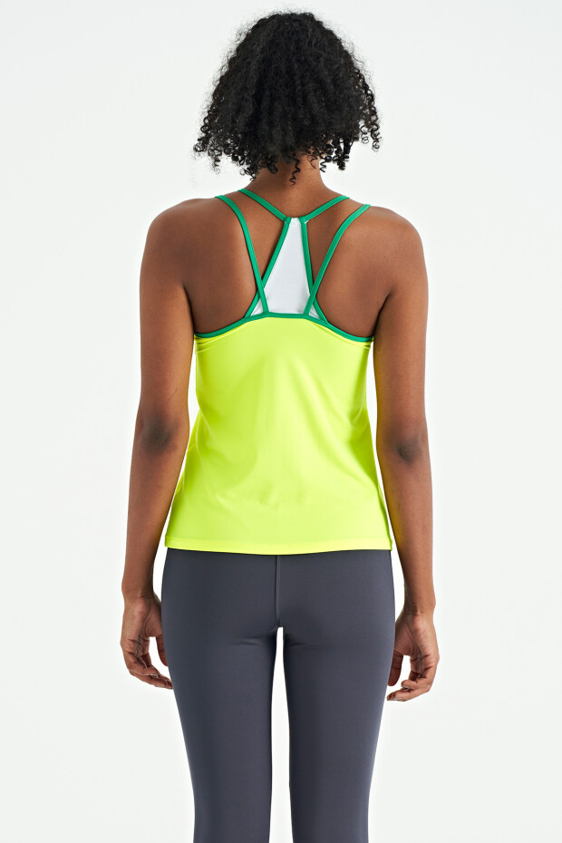 Neon Sarı Çift Askılı Sırt Detaylı Standart Kalıp Kadın Spor Atlet - 97258 - 11