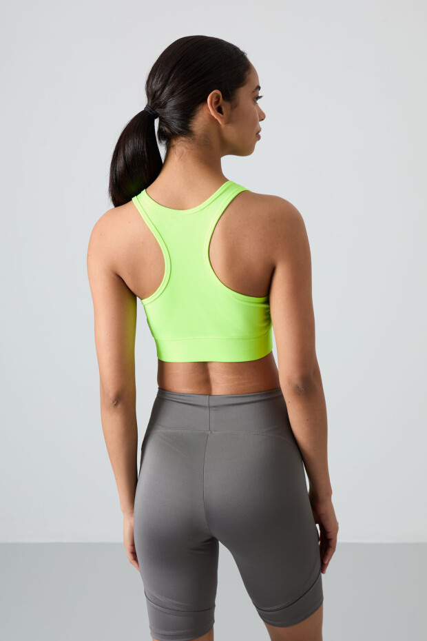 Neon Sarı Sırt Detaylı Dar Kalıp U Yaka Kadın Spor Büstiyer - 97120 - 5