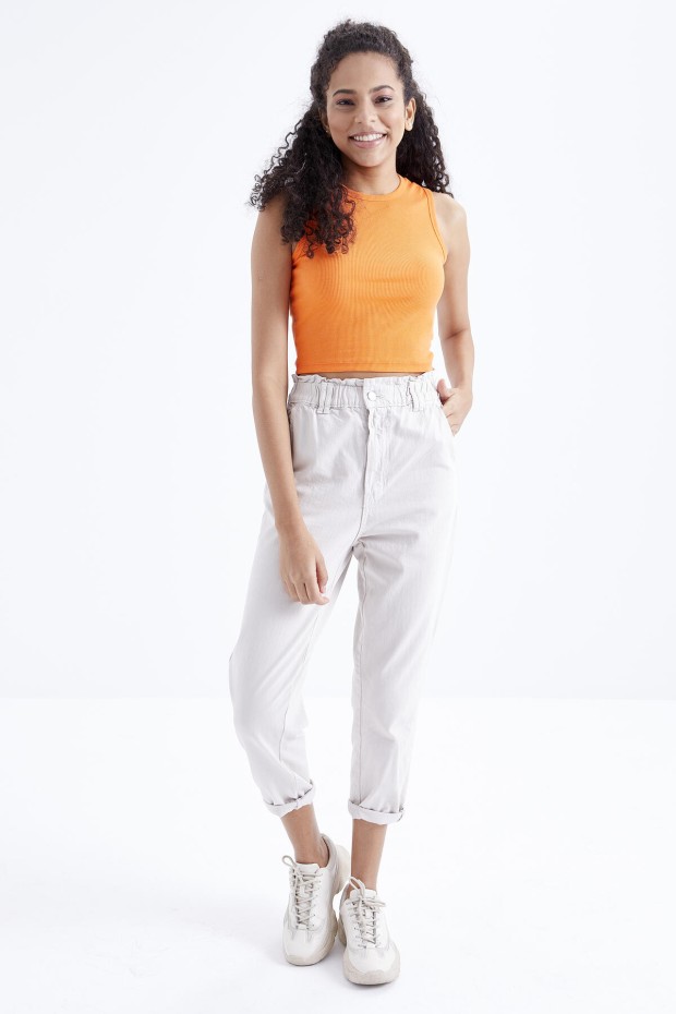 Tommy Life Oranj Basic Kolsuz O Yaka Kadın Crop Top Atlet - 97204. 3