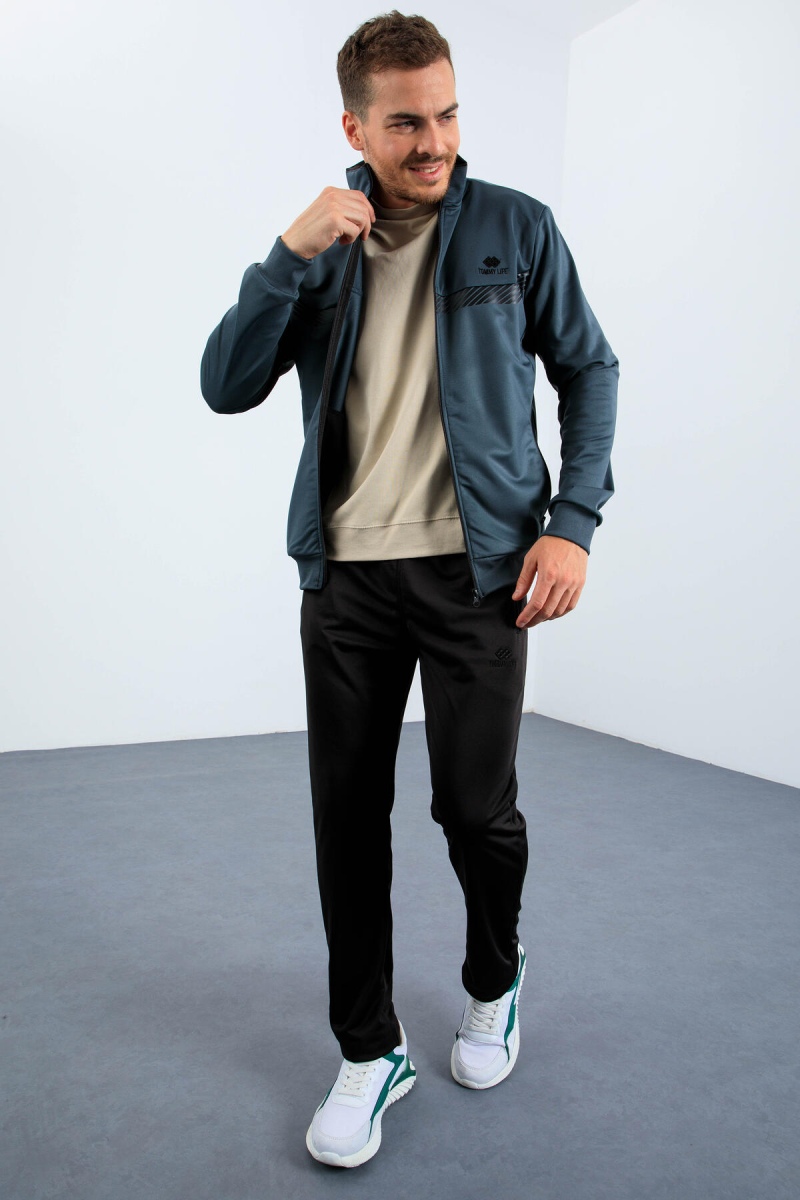 Tommy Life Orman Yeşil - Siyah Dik Yaka Fermuarlı Standart Kalıp Erkek Eşofman Takımı - 85163. 8 Tommy Life Orman Yeşil - Siyah Dik Yaka Fermuarlı Standart Kalıp Erkek Eşofman Takımı - 85163. 8