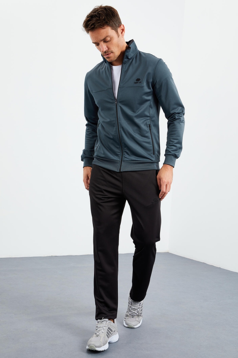 Tommy Life Orman Yeşil - Siyah Dik Yaka Fermuarlı Standart Kalıp Klasik Paça Erkek Eşofman Takımı - 85162. 1 Tommy Life Orman Yeşil - Siyah Dik Yaka Fermuarlı Standart Kalıp Klasik Paça Erkek Eşofman Takımı - 85162. 1