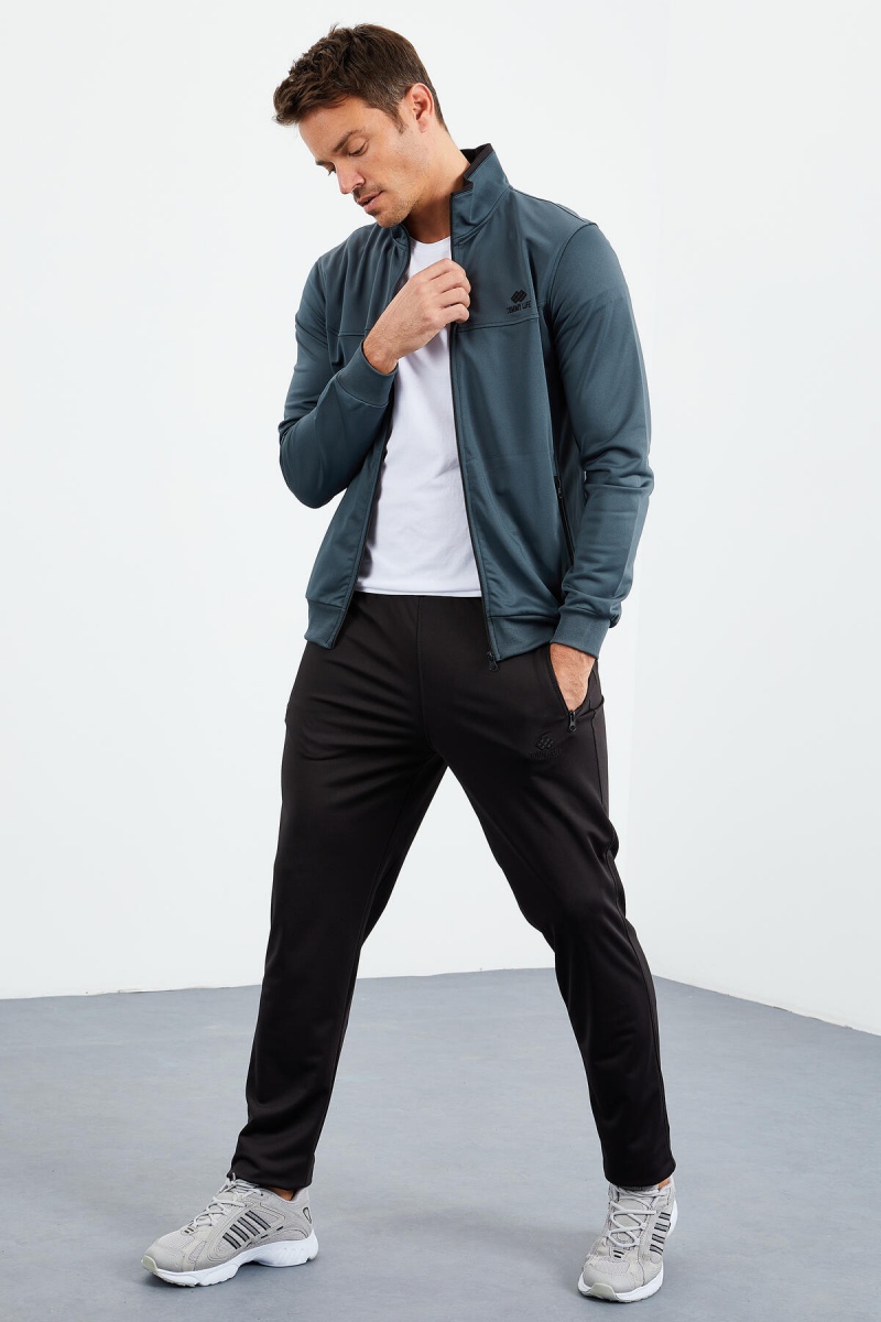 Tommy Life Orman Yeşil - Siyah Dik Yaka Fermuarlı Standart Kalıp Klasik Paça Erkek Eşofman Takımı - 85162. 4 Tommy Life Orman Yeşil - Siyah Dik Yaka Fermuarlı Standart Kalıp Klasik Paça Erkek Eşofman Takımı - 85162. 4