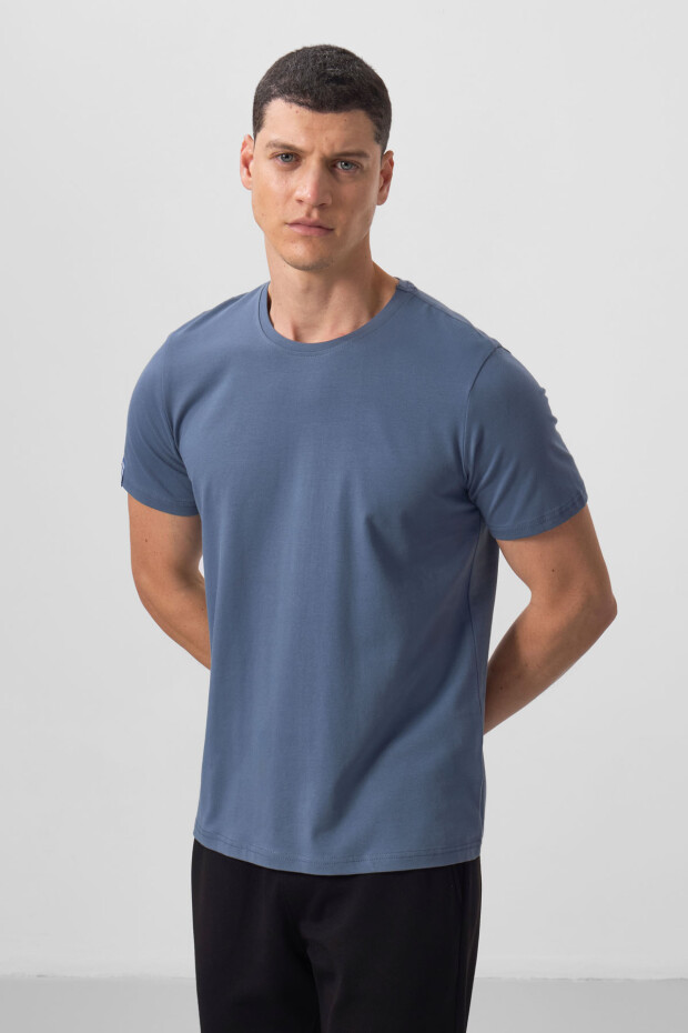 Petrol Erkek Basic Kısa Kol Standart Kalıp O Yaka T-shirt - 87911 - 4