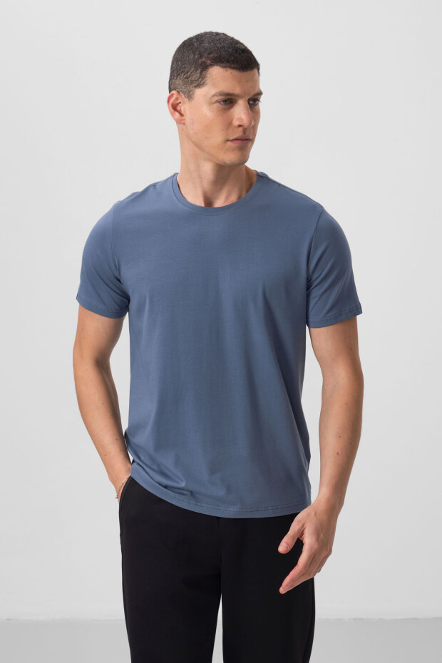 Petrol Erkek Basic Kısa Kol Standart Kalıp O Yaka T-shirt - 87911 - 1