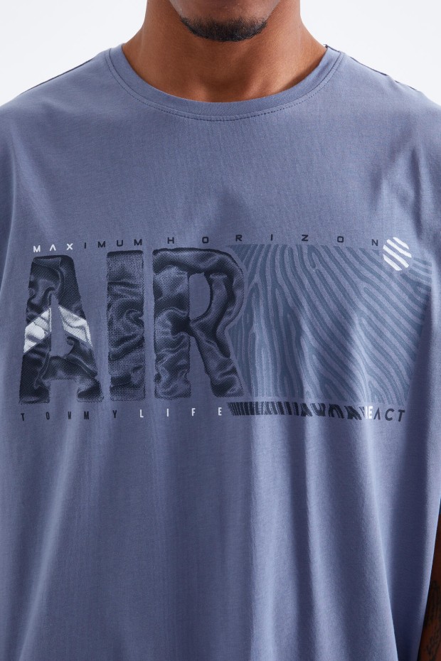 Tommy Life Petrol Air Baskılı O Yaka Erkek Oversize T-Shirt - 88097. 4