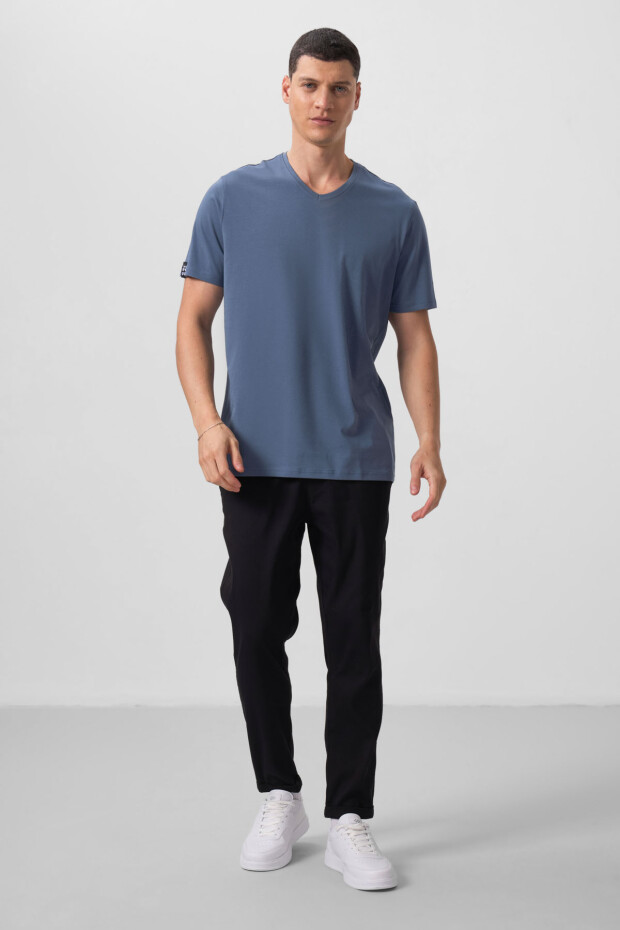 Petrol Basic Kısa Kol Standart Kalıp V Yaka Erkek T-Shirt - 87912 - 2