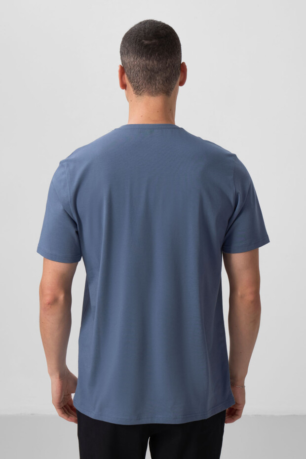 Petrol Basic Kısa Kol Standart Kalıp V Yaka Erkek T-Shirt - 87912 - 5