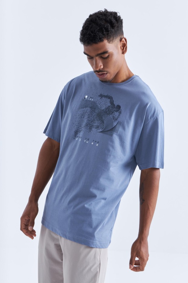 Tommy Life Petrol Baskı Detaylı O Yaka Erkek Oversize T-Shirt - 88093. 1 Tommy Life Petrol Baskı Detaylı O Yaka Erkek Oversize T-Shirt - 88093. 1