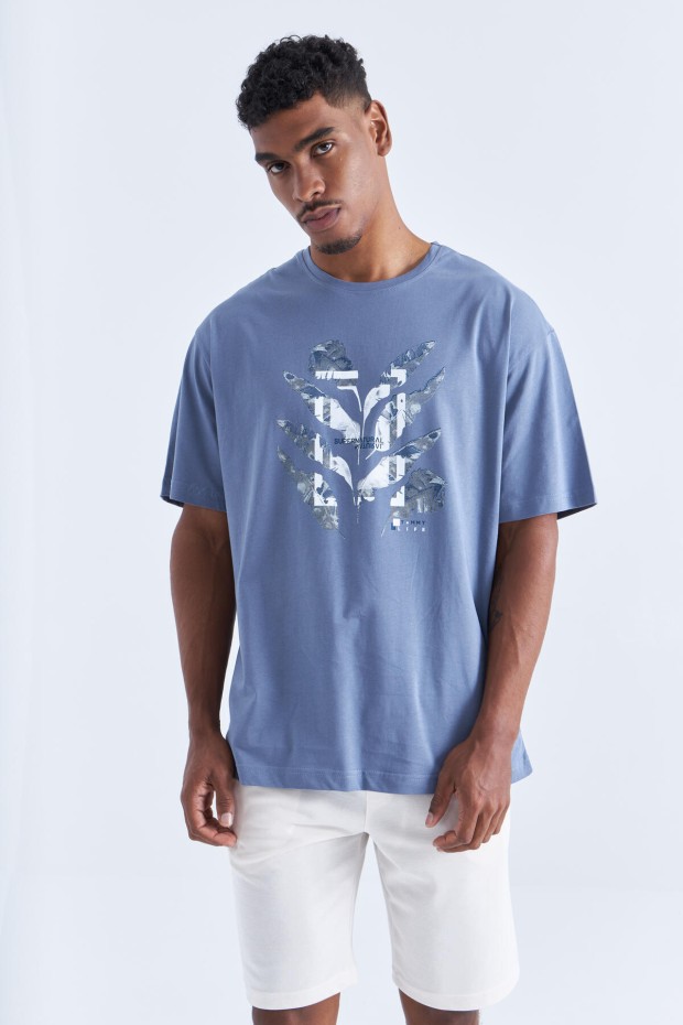 Tommy Life Petrol Büyük Baskılı O Yaka Erkek Oversize T-Shirt - 88092. 3 Tommy Life Petrol Büyük Baskılı O Yaka Erkek Oversize T-Shirt - 88092. 3
