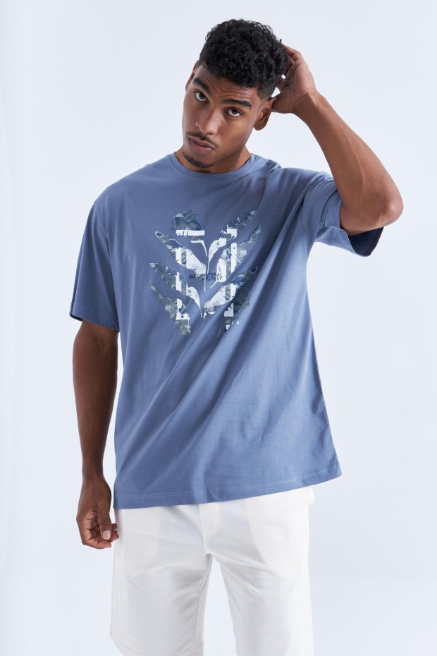 Tommy Life Petrol Büyük Baskılı O Yaka Erkek Oversize T-Shirt - 88092. 6 Tommy Life Petrol Büyük Baskılı O Yaka Erkek Oversize T-Shirt - 88092. 6