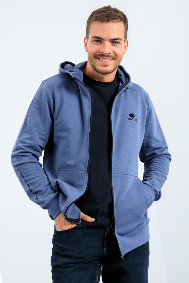 Tommy Life Petrol Basic Kapüşonlu Rahat Form Nakış Detaylı Fermuarlı Erkek Sweatshirt - 88035. 2 Tommy Life Petrol Basic Kapüşonlu Rahat Form Nakış Detaylı Fermuarlı Erkek Sweatshirt - 88035. 2