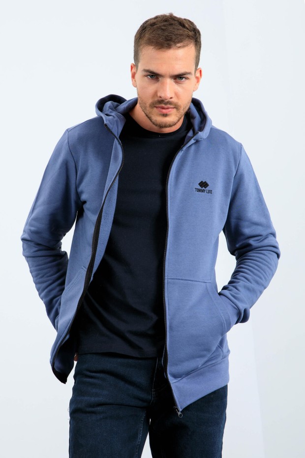 Tommy Life Petrol Basic Kapüşonlu Rahat Form Nakış Detaylı Fermuarlı Erkek Sweatshirt - 88035. 3 Tommy Life Petrol Basic Kapüşonlu Rahat Form Nakış Detaylı Fermuarlı Erkek Sweatshirt - 88035. 3