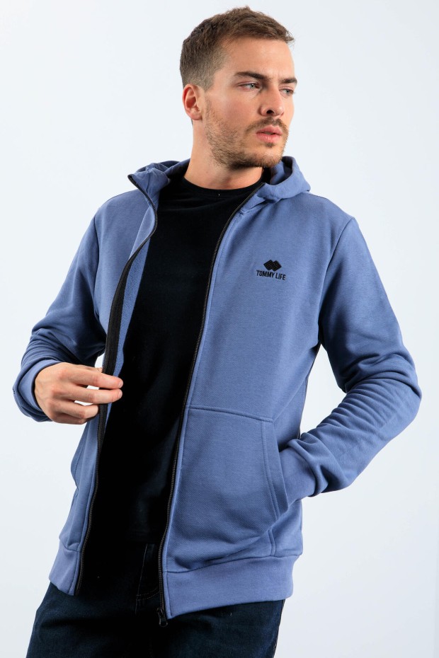 Tommy Life Petrol Basic Kapüşonlu Rahat Form Nakış Detaylı Fermuarlı Erkek Sweatshirt - 88035. 6 Tommy Life Petrol Basic Kapüşonlu Rahat Form Nakış Detaylı Fermuarlı Erkek Sweatshirt - 88035. 6