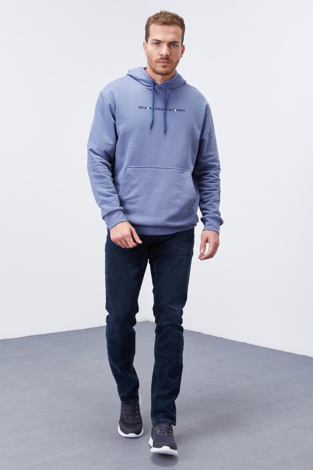 Tommy Life Petrol Kol Baskılı Kapüşonlu Rahat Form Erkek Sweatshirt - 88038. 2 Tommy Life Petrol Kol Baskılı Kapüşonlu Rahat Form Erkek Sweatshirt - 88038. 2