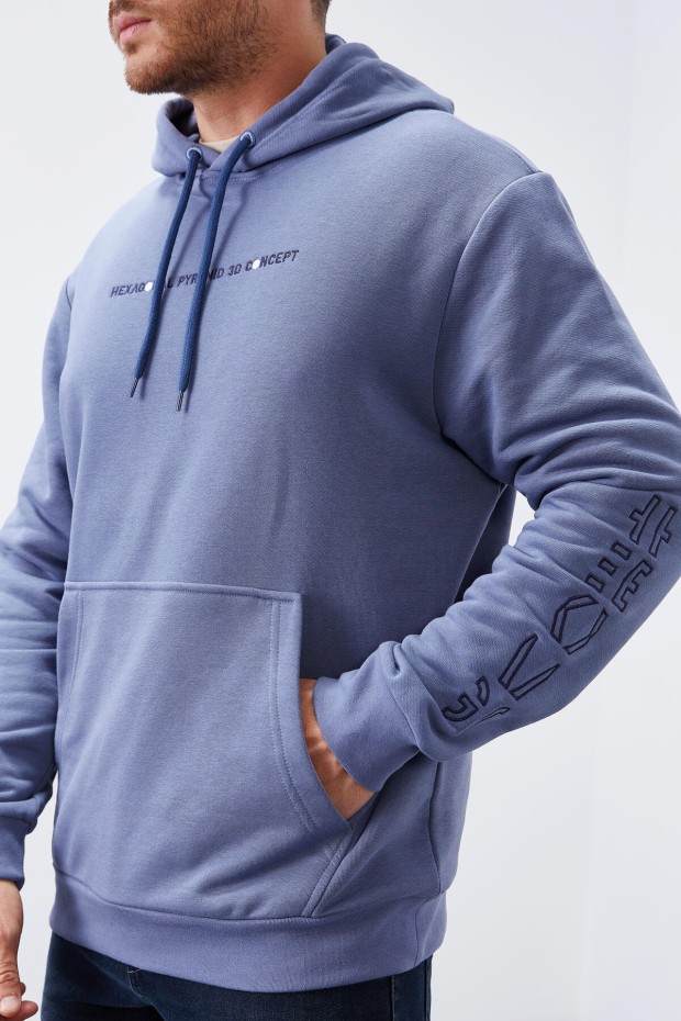 Tommy Life Petrol Kol Baskılı Kapüşonlu Rahat Form Erkek Sweatshirt - 88038. 6 Tommy Life Petrol Kol Baskılı Kapüşonlu Rahat Form Erkek Sweatshirt - 88038. 6