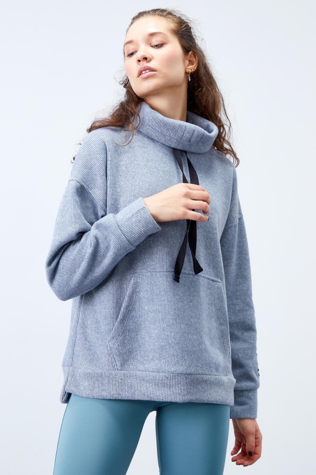 Tommy Life Petrol Büzgülü Bağcıklı Yaka Nakışlı Selanik Triko Kadın Oversize Sweatshirt - 97197. 6 Tommy Life Petrol Büzgülü Bağcıklı Yaka Nakışlı Selanik Triko Kadın Oversize Sweatshirt - 97197. 6