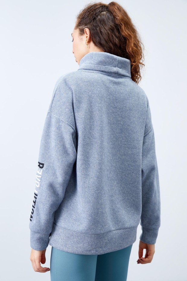Tommy Life Petrol Büzgülü Bağcıklı Yaka Nakışlı Selanik Triko Kadın Oversize Sweatshirt - 97197. 5 Tommy Life Petrol Büzgülü Bağcıklı Yaka Nakışlı Selanik Triko Kadın Oversize Sweatshirt - 97197. 5