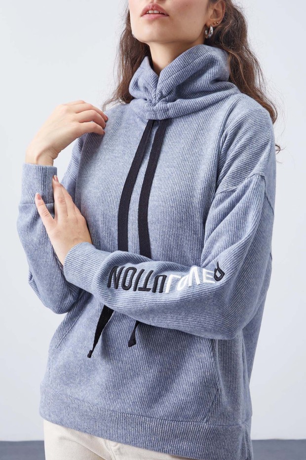 Tommy Life Petrol Büzgülü Bağcıklı Yaka Nakışlı Selanik Triko Kadın Oversize Sweatshirt - 97197. 4 Tommy Life Petrol Büzgülü Bağcıklı Yaka Nakışlı Selanik Triko Kadın Oversize Sweatshirt - 97197. 4