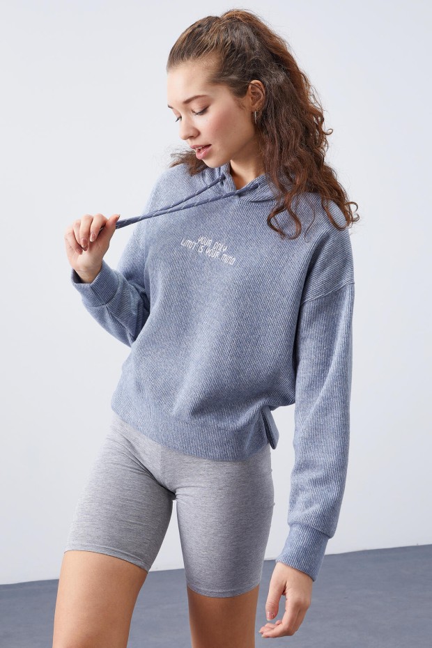 Tommy Life Petrol Kapüşonlu Yazı Nakışlı Selanik Kadın Oversize Sweatshirt - 97192. 5 Tommy Life Petrol Kapüşonlu Yazı Nakışlı Selanik Kadın Oversize Sweatshirt - 97192. 5