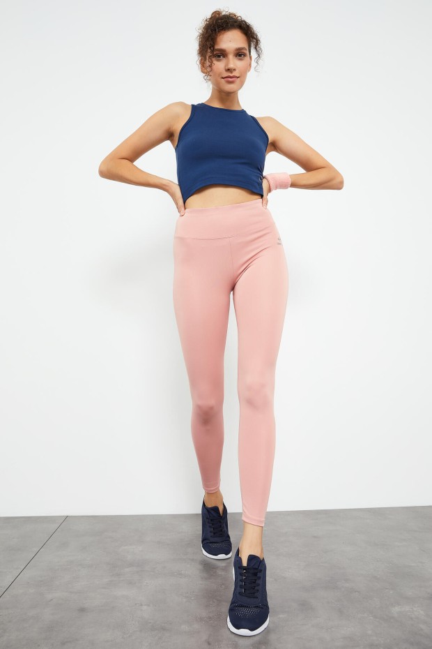 Pudra Yüksek Bel Streç Slim Fit Dar Paça Kadın Tayt - 94545 - 1