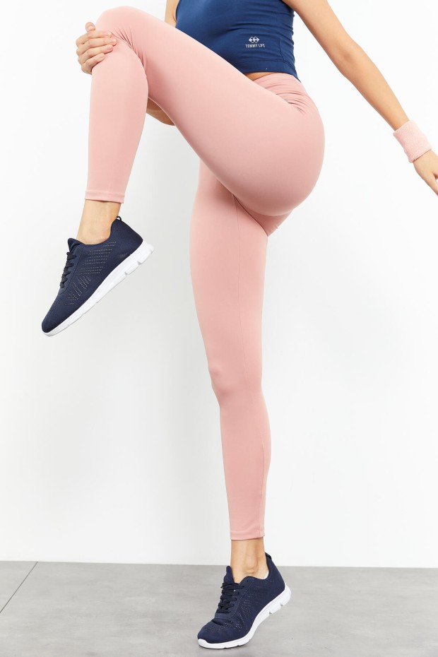 Pudra Yüksek Bel Streç Slim Fit Dar Paça Kadın Tayt - 94545 - 2