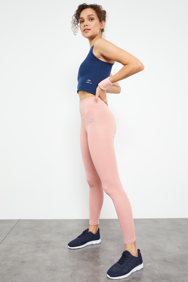 Pudra Yüksek Bel Streç Slim Fit Dar Paça Kadın Tayt - 94545 - 5
